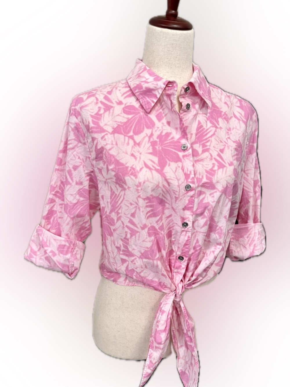 Pink and white michael kors cropped tie-waist blouse